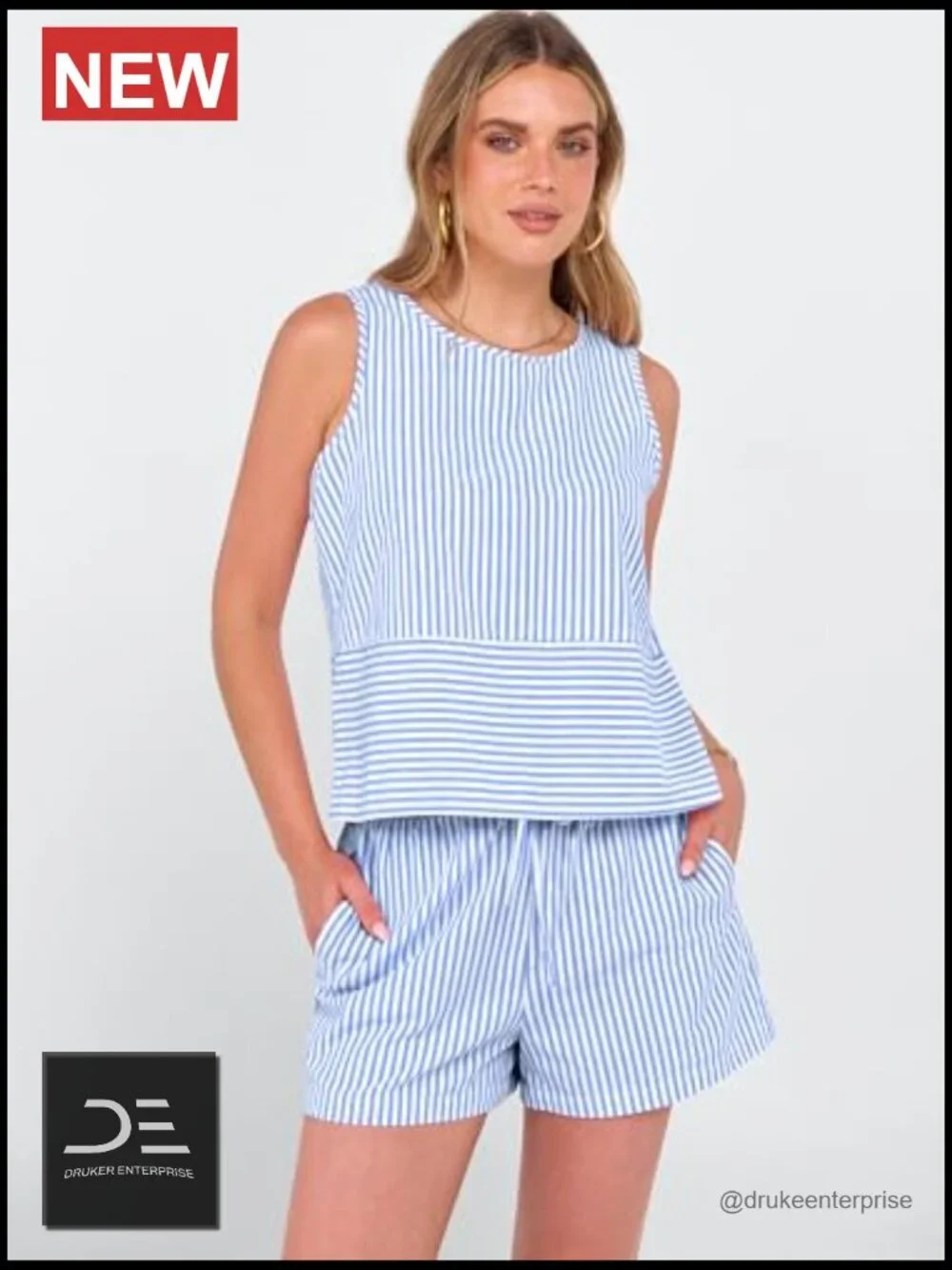 2 Piece Outfits Striped Tank Top Matching Shorts Lounge Set Beach Vacation